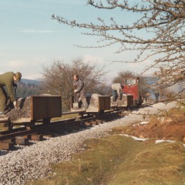 a group of people walking down a dirt road