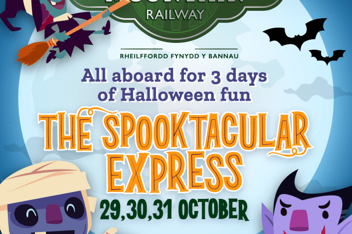 Halloween themed poster for Brecon Mountain Railway's Spooktacular Express event on October 29-31.
