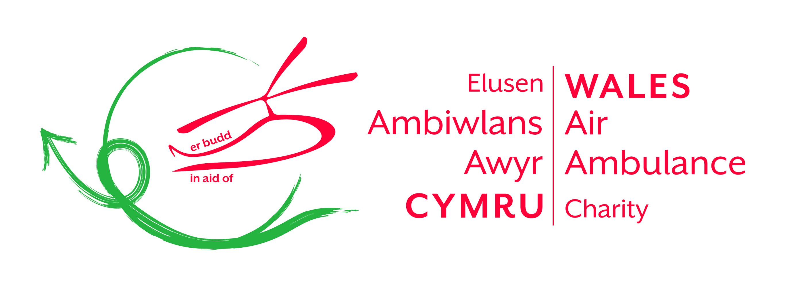 Wales Air Ambulance logo with red and green helicopter design.